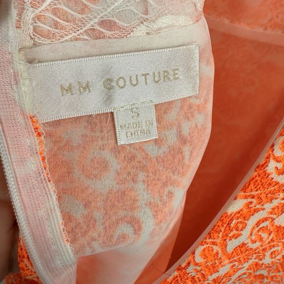 MM Couture Lace Back Sleeveless Sheath Dress Size Small Bright Orange Paisley - Picture 7 of 10